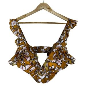 Nightwalker Floral Ruffle Crop Top Mustard Yellow Boho Cottagecore Size S